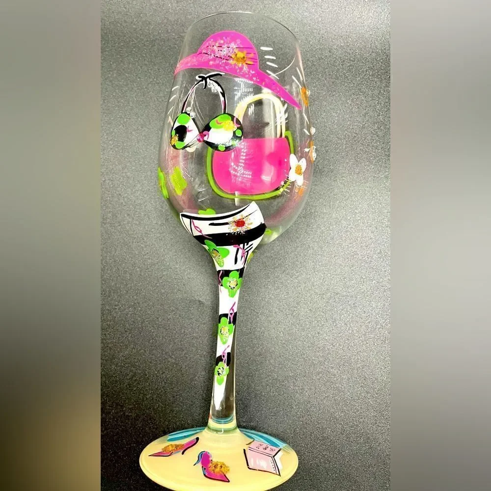 LOLITA - “Beach Diva” * Love my Wine * Hand-painted Wine Glass